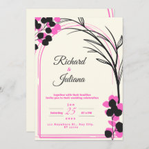 invitación blanca a la boda con flores rosadas