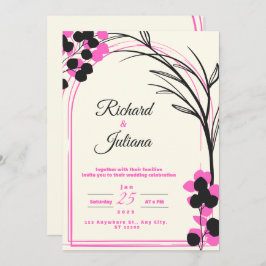 invitación blanca a la boda con flores rosadas