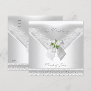 Invitación blanca boda encaje floral de color blan