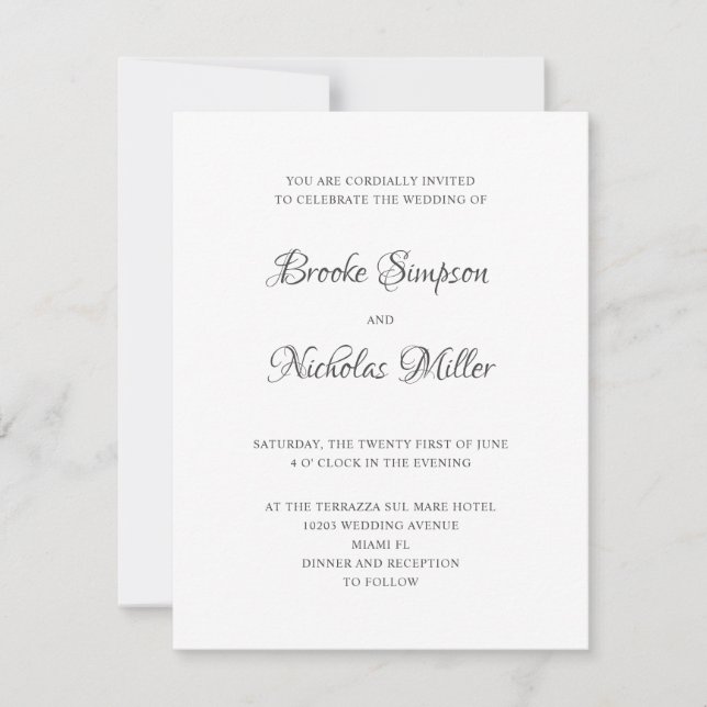 Invitación Blanca | Boda Mínimo DIGITAL Sencillo Elegante (Anverso)