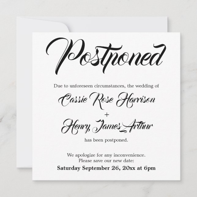 Invitación blanca Boda pospuesta elaborada (Anverso)