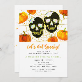 Invitación Blanca | Calaveras de Faux Opal Halloween modernas