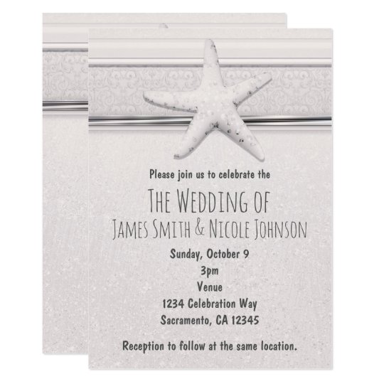 Invitación blanca clásica del boda de playa de las