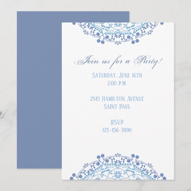 Invitación Blanca con Mandala Azul (Anverso / Reverso)