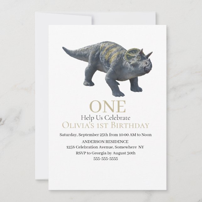 Invitación blanca de Dinosaur Triceratops (Anverso)