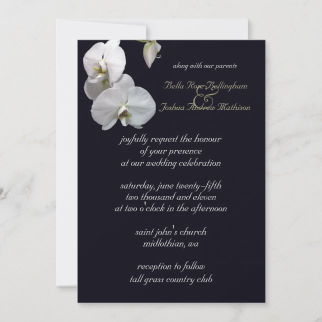 Invitación blanca de la boda de la orquídea (Anverso)