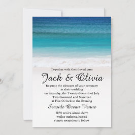 Invitación blanca de la boda de playa del océano