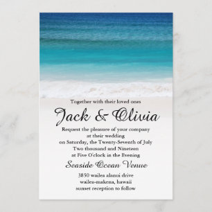 Invitación blanca de la boda de playa del océano