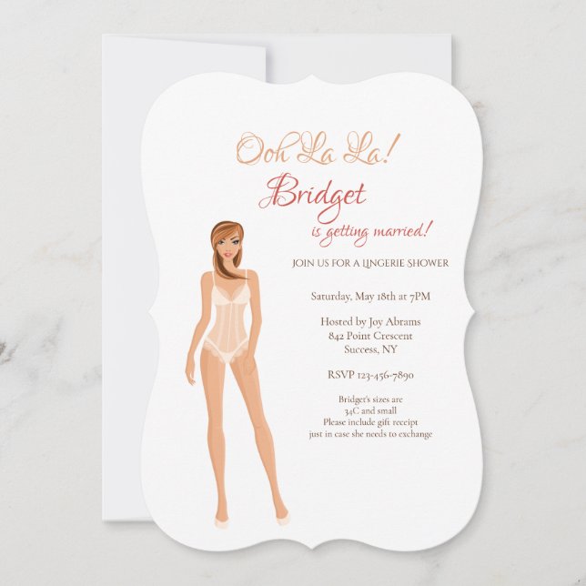 Invitación blanca de la ducha de novia Lingerie (Anverso)