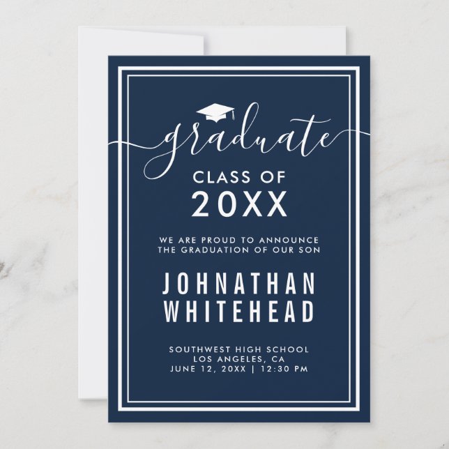 Invitación blanca de la Marina de Graduación (Anverso)