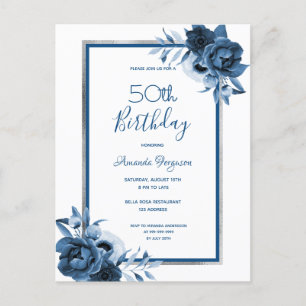 Invitación blanca de los florines azules de la fie