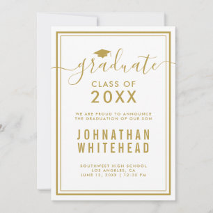 Invitación blanca de oro de graduación