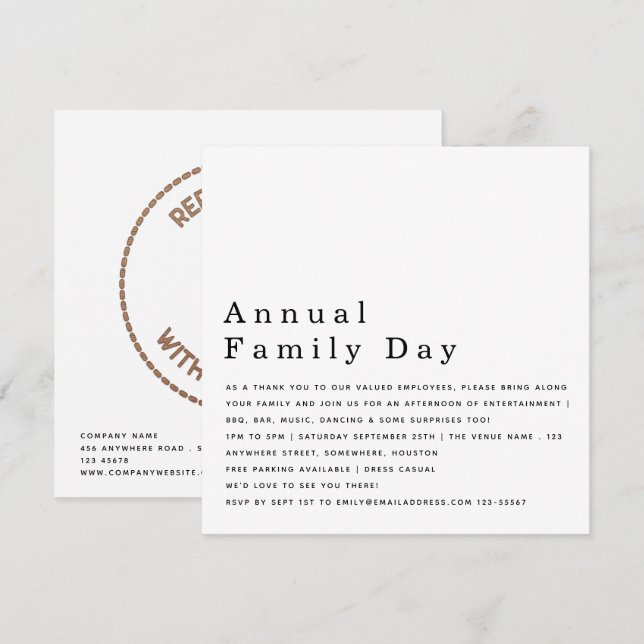 Invitación blanca del logotipo comercial del Día d (Anverso / Reverso)