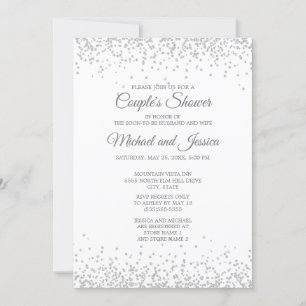 Invitación Blanca Elegante Boda de Pareja con Brillo de Plata