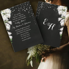 Invitación Blanca Flora Elegante en Boda Negra