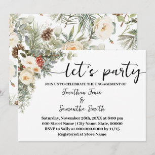 Invitación Blanca Floral de Invierno Let's Party Compromiso