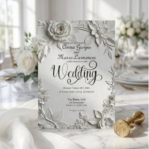 Invitación Blanca Formal Ornata Rosa Barroca Clásica