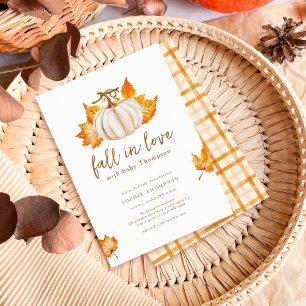 Invitación Blanca   Moderna Baby Shower De Pupmkin Fall In Lo