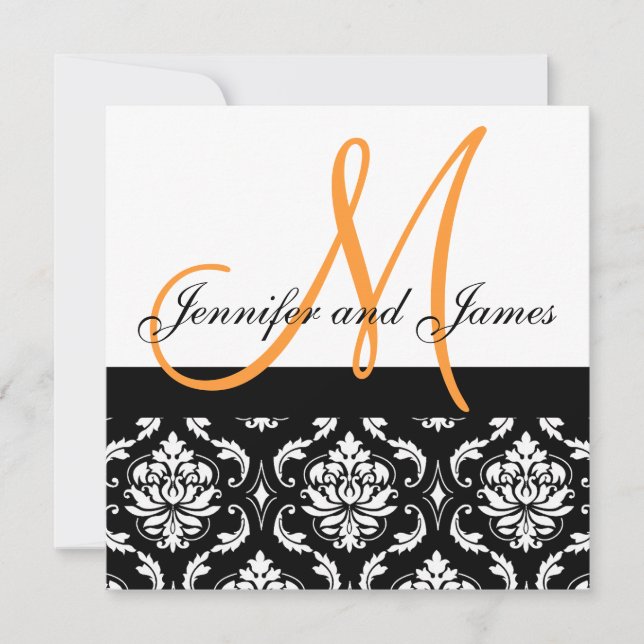 Invitación blanca negra anaranjada de la boda del (Anverso)