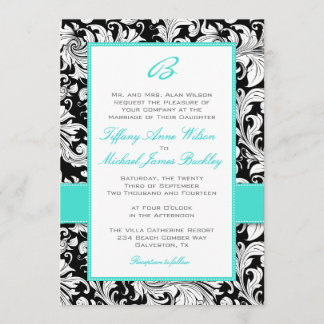 Invitación blanca negra del boda de la turquesa
