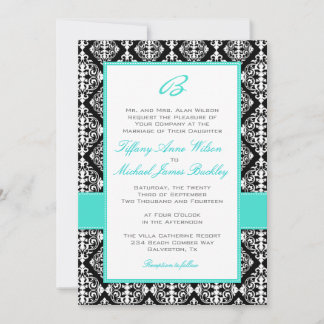 Invitación blanca negra del boda de la turquesa