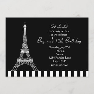 Invitación blanca negra del fiesta de París de la