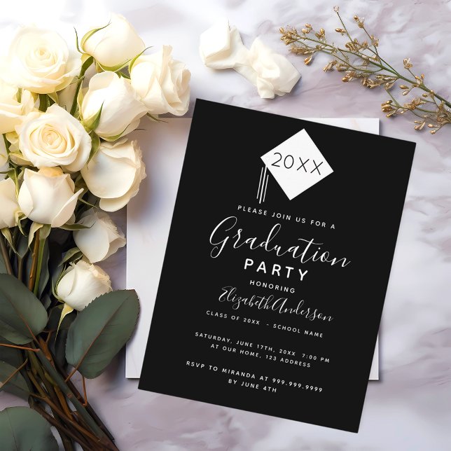 Invitación blanca negra del partido de graduación (Subido por el creador)