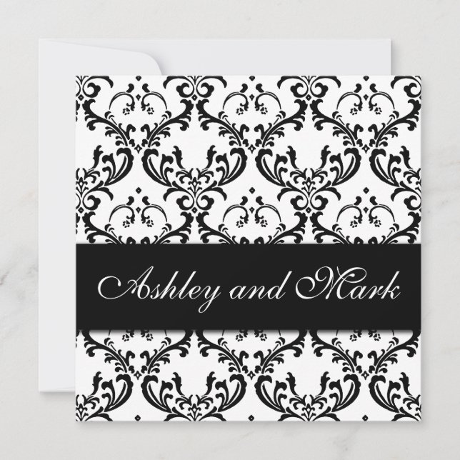Invitación blanca negra elegante de la boda del (Anverso)