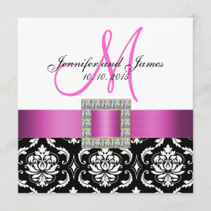 Invitación blanca negra rosada de la boda del