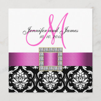 Invitación blanca negra rosada de la boda del