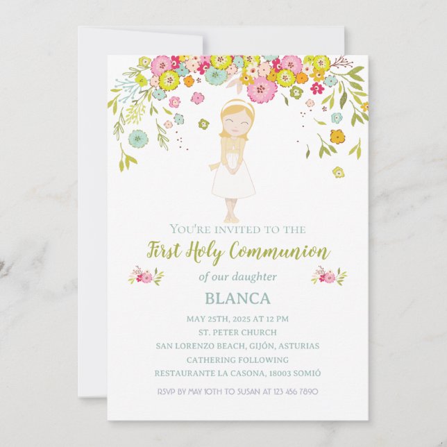 Invitación BLANCA Primera Comunión (Anverso)