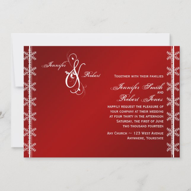 Invitación blanca roja de la boda del invierno del (Anverso)