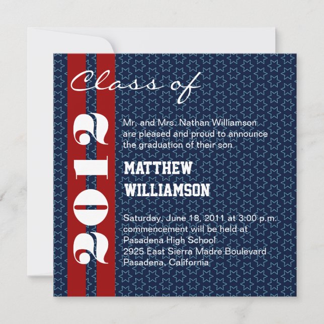 Invitación blanca roja de la graduación de las (Anverso)