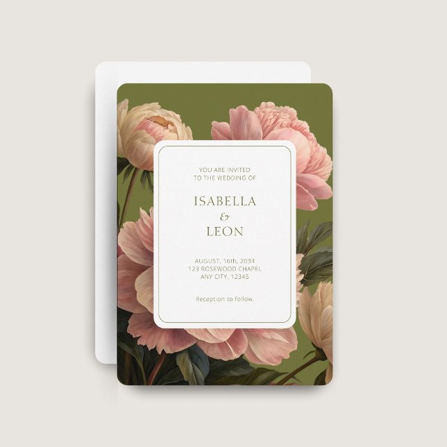 Invitación Blanca | Rosa de color verde oliva Boda (Subido por el creador)