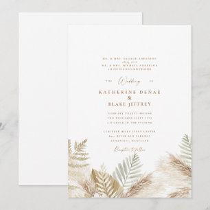 Invitación blanca simplemente elegante de Pampas y