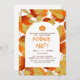 Invitación Blanca | Un Purpurina falso moderno deja Halloween