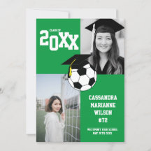 Invitación blanca verde de los deportes de graduac