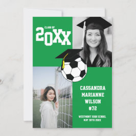 Invitación blanca verde de los deportes de graduac