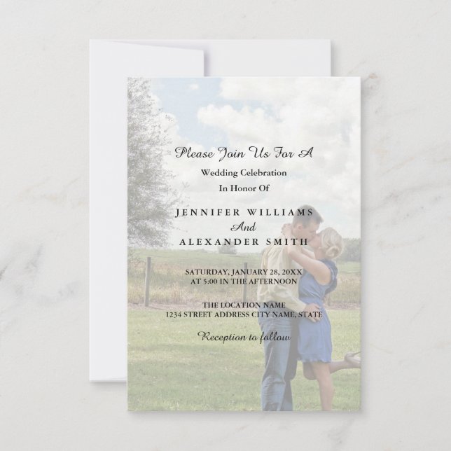 Invitación blanca y negra elegante de la boda de (Anverso)