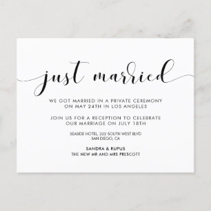 Invitación blanca y negra elegante recién casada
