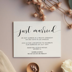 Invitación blanca y negra elegante recién casada