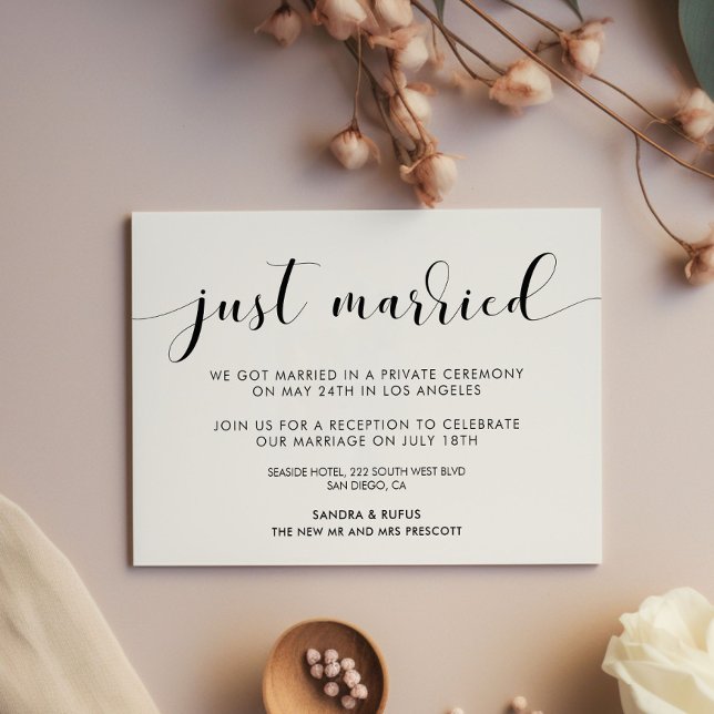 Invitación blanca y negra elegante recién casada (Subido por el creador)