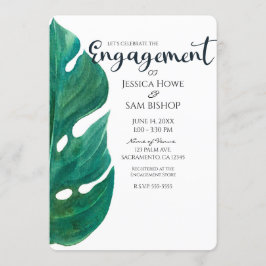 Invitación Blanca y Verde Hoja Tropical Elegante Compromiso