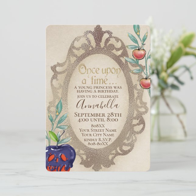 Invitación Blancanieves Espejo Cuento de Hadas Encantado (Anverso de pie)
