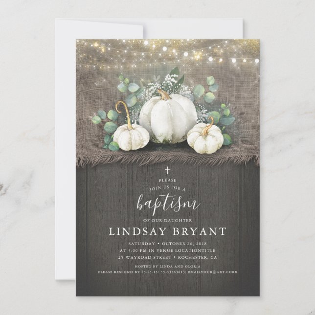 Invitación Blancas Calabazas Rusas Caen Baptismo (Anverso)