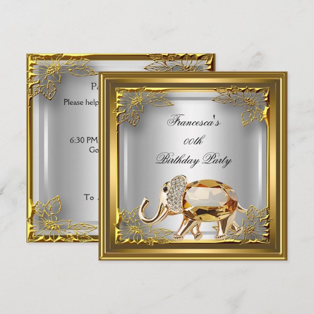 Invitación Blancas de la elegancia elefante dorada de la fies (Anverso / Reverso)