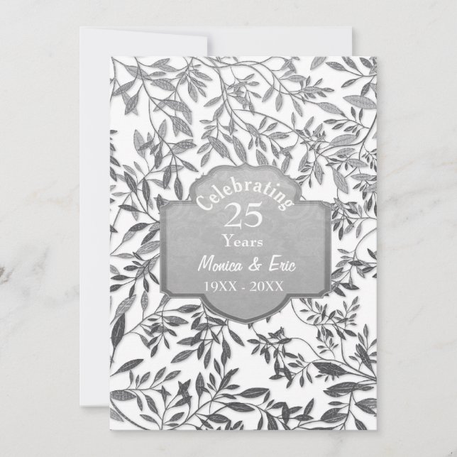 Invitación Blancas hojas de plata 25° aniversario Boda (Anverso)