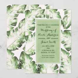 Invitación Blancas Hojas de Playa Tropical Verde Elegante Bod
