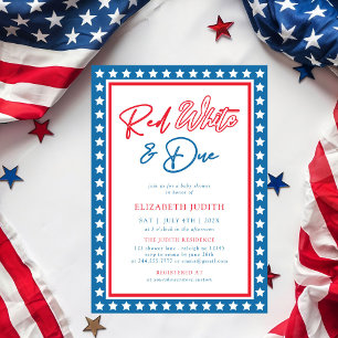Invitación Blancas rojas y estrellas pendientes 4 de julio Ba