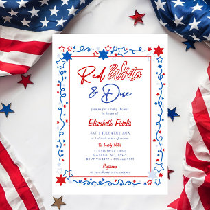 Invitación Blancas rojas y estrellas pendientes 4 de julio Ba